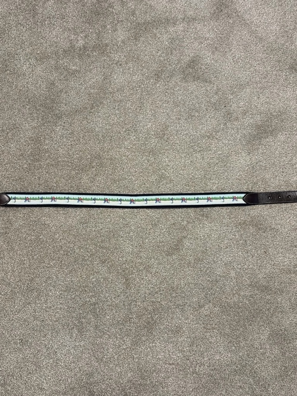 Vineyard Vines Belt Hockey Themed with Brown Leather Trim